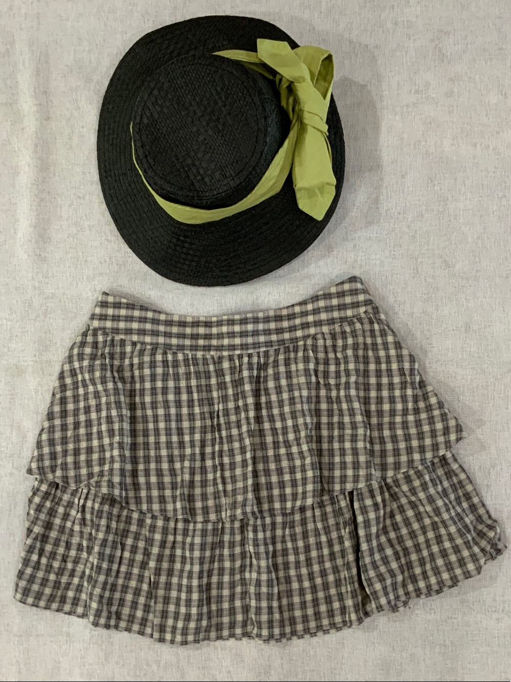 Tiered Plaid Skirt in Black and Cream